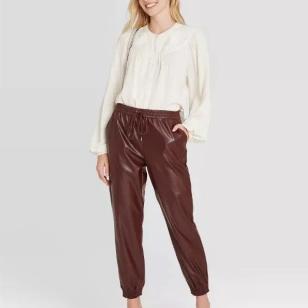 Burgundy leather joggers